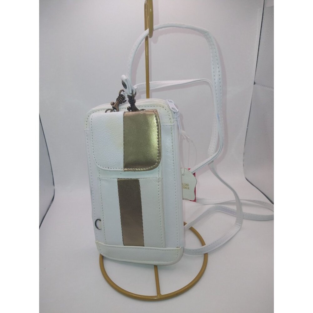 NWT Vintage Italian Leather Via Romano White/Gold Crossbody Purse Adj Strap